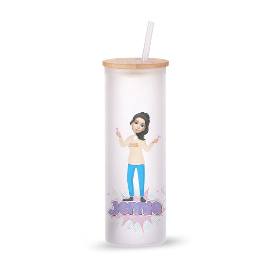 Personalized Frosted Glass Tumbler – 17 oz | Bamboo Lid & Glass Straw