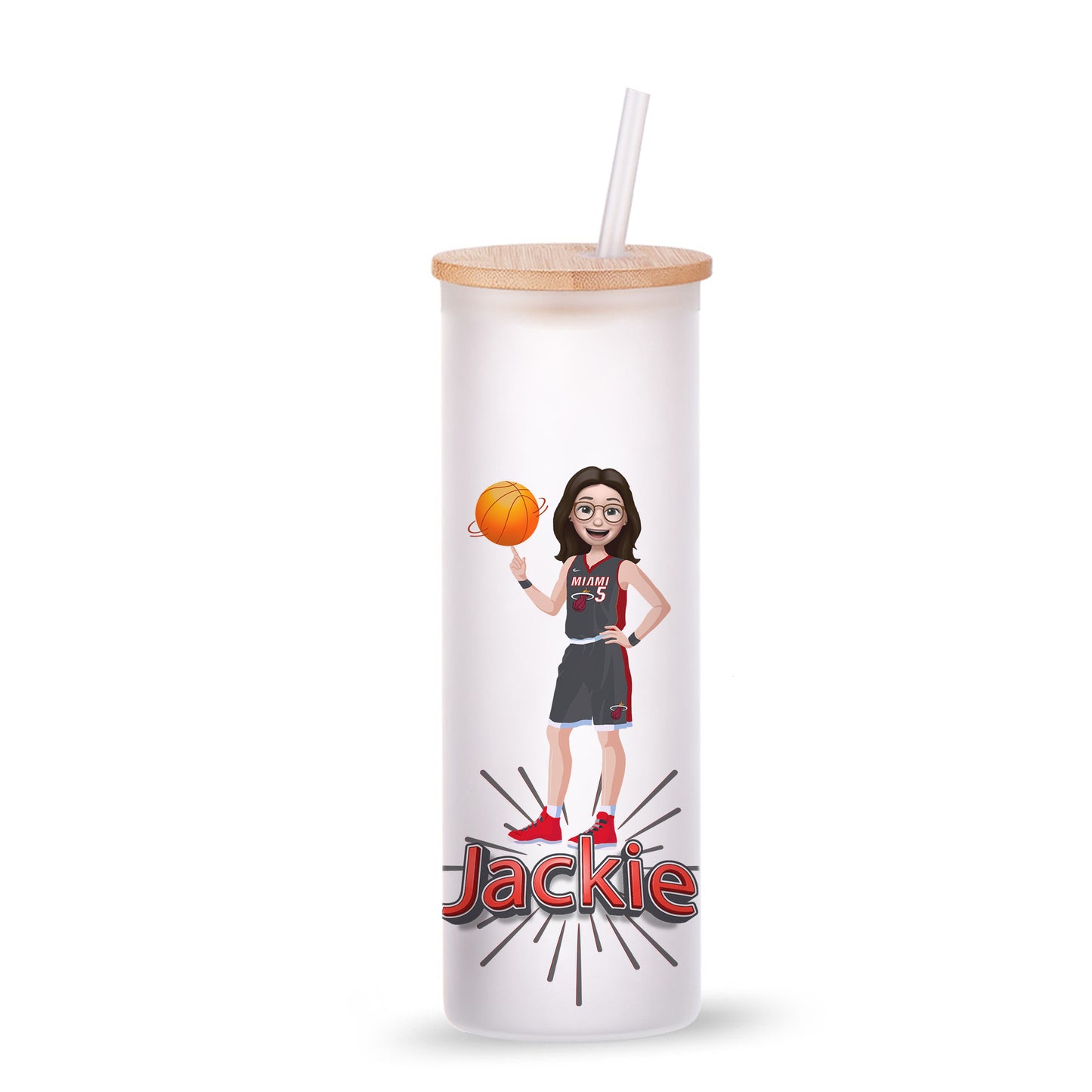 Personalized Frosted Glass Tumbler – 17 oz | Bamboo Lid & Glass Straw
