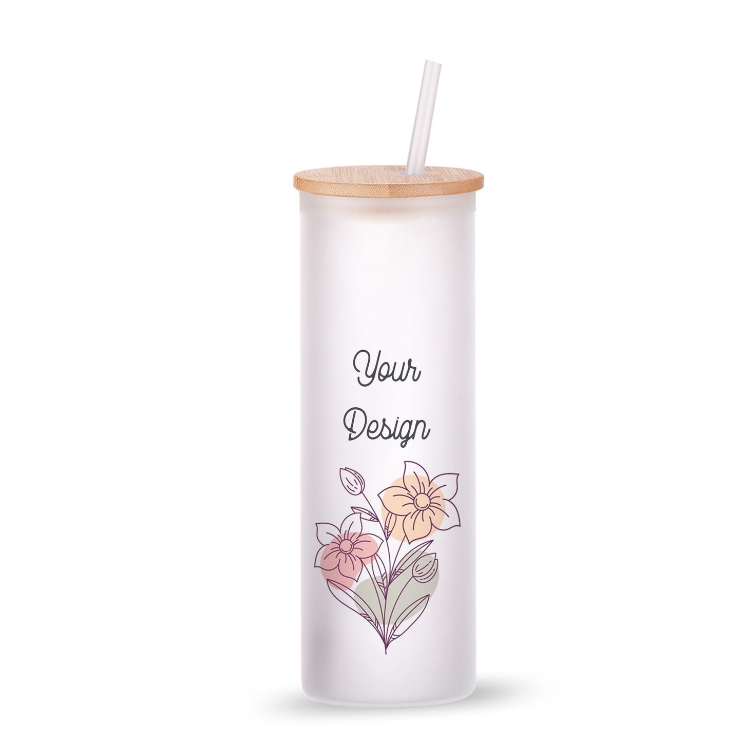 Personalized Frosted Glass Tumbler – 17 oz | Bamboo Lid & Glass Straw