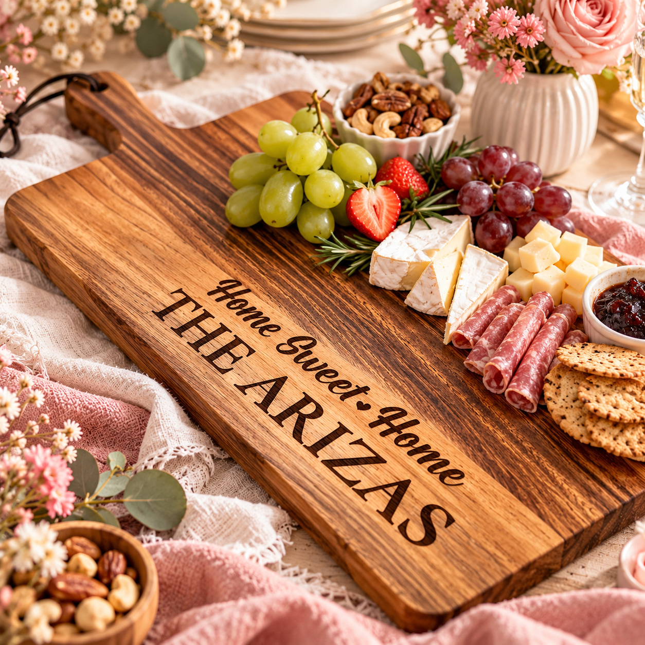 Engraved wooden charcuterie board