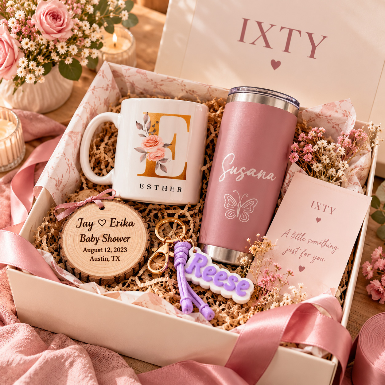 Gift box with pink ribbon